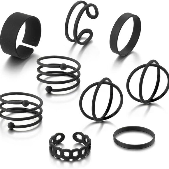 Black Knuckle Rings Set for Women Vintage Stackable Midi Rings Boho Crystal Pear - Picture 5 of 8